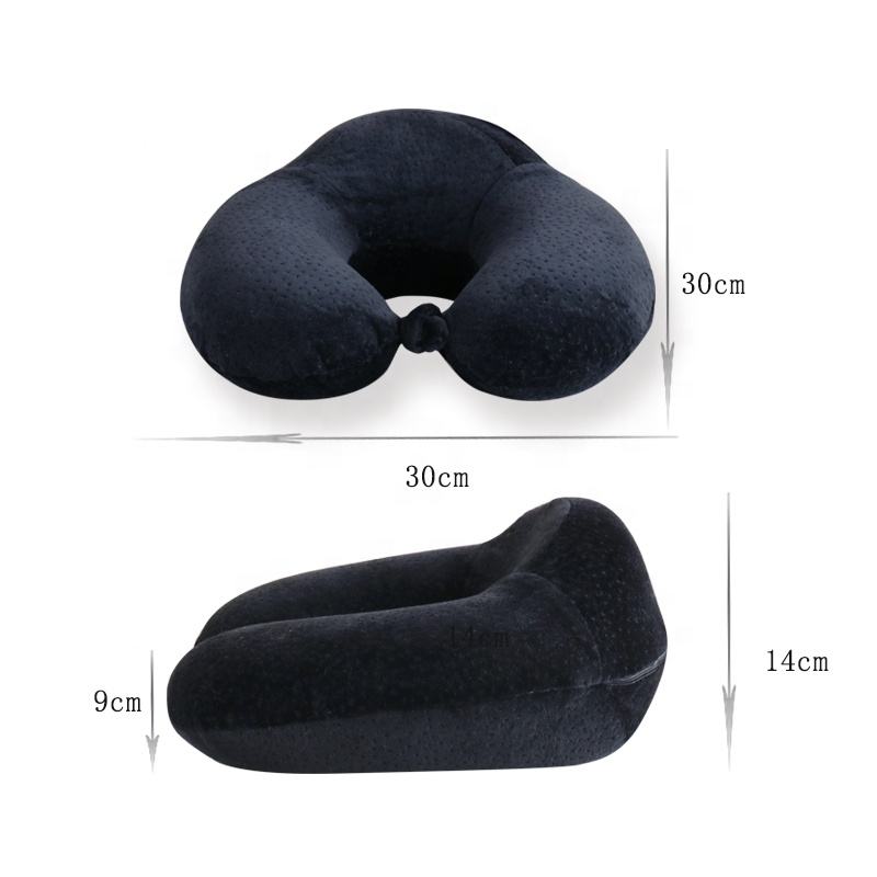Black U-Shape Travel Neck Pillow – Soft PP Cotton for Cervical Support