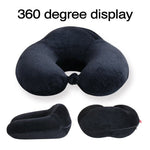 Black U-Shape Travel Neck Pillow – Soft PP Cotton for Cervical Support