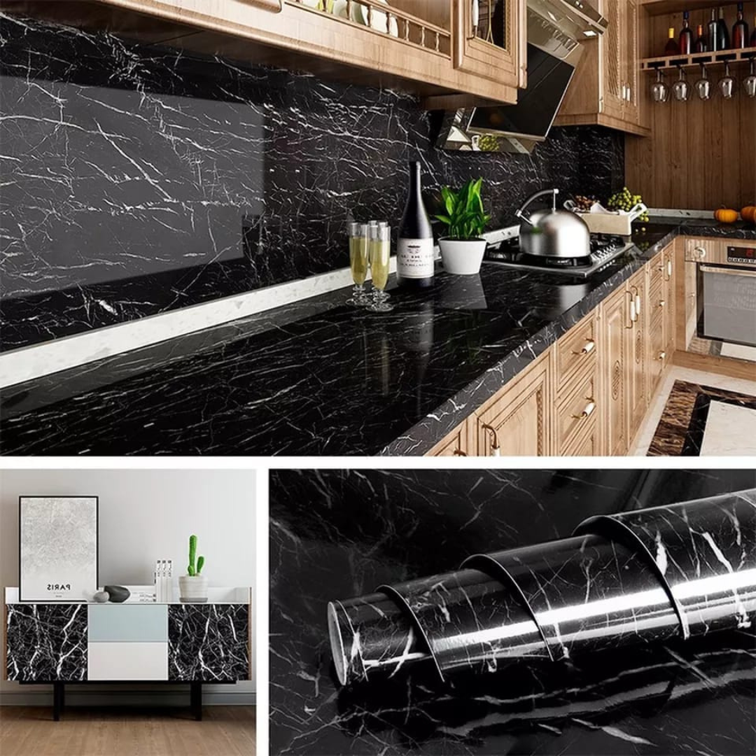 Kitchen Marble Sheet – Black | 6.5 ft × 2 ft (2 Meter Roll)