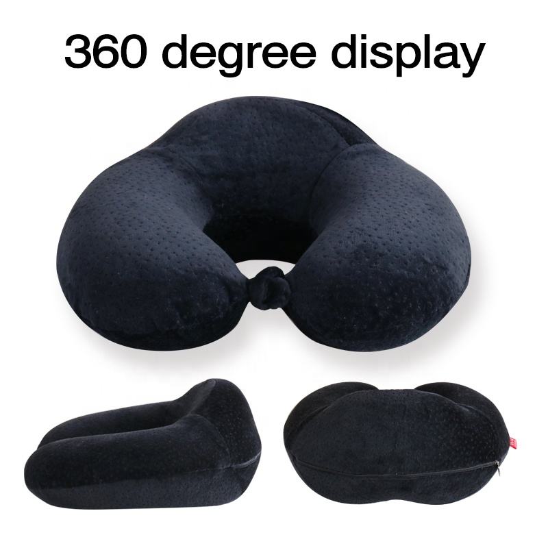 Black U-Shape Travel Neck Pillow – Soft PP Cotton for Cervical Support