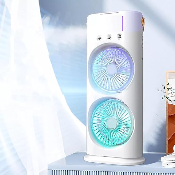 Portable Mini Double Fan Air Cooler With Mist Humidifier