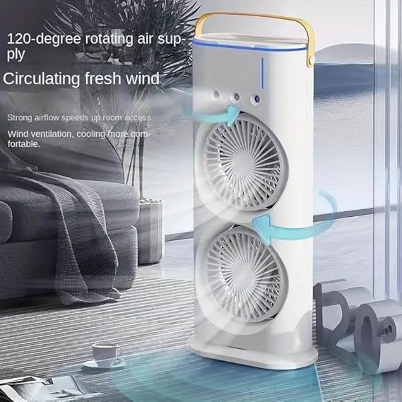 Portable Mini Double Fan Air Cooler With Mist Humidifier